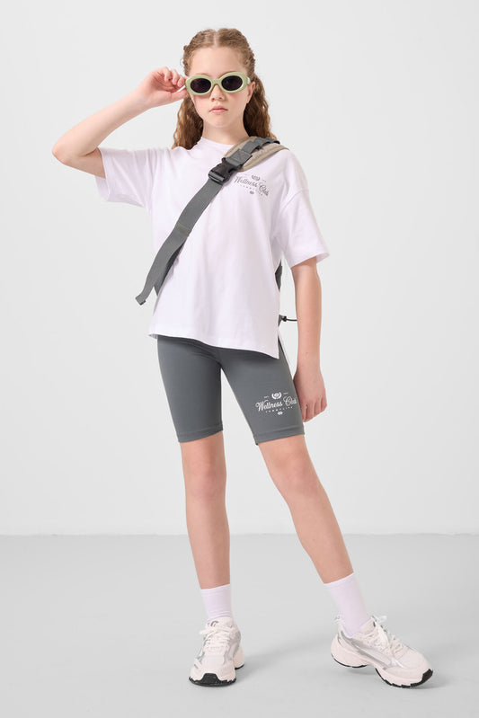 White-collar cotton O-collars Shorts Set
