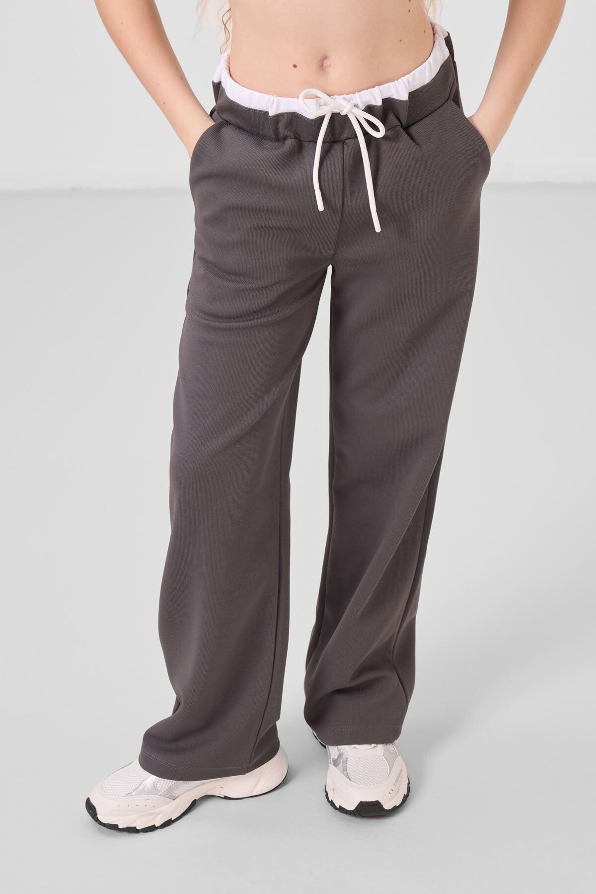 White-Dark Grey O Collar Printed Wide Sleeve Standard Fit Palazzo Tracksuit Set - 75171