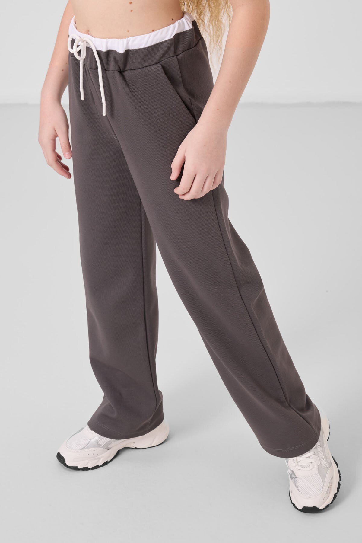 White-Dark Grey O Collar Printed Wide Sleeve Standard Fit Palazzo Tracksuit Set - 75171