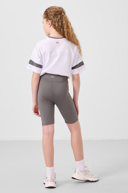 White-Dark Gray V Collar Belt Detailed Standard Fit Performance Tights Set for Girls - 75187