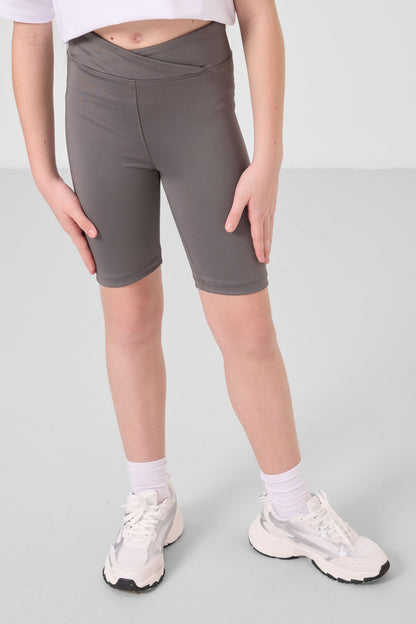 White-Dark Gray V Collar Belt Detailed Standard Fit Performance Tights Set for Girls - 75187