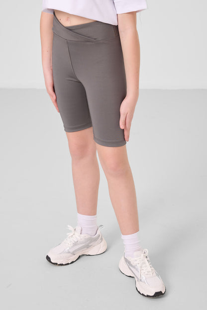 White-Dark Gray V Collar Belt Detailed Standard Fit Performance Tights Set for Girls - 75187