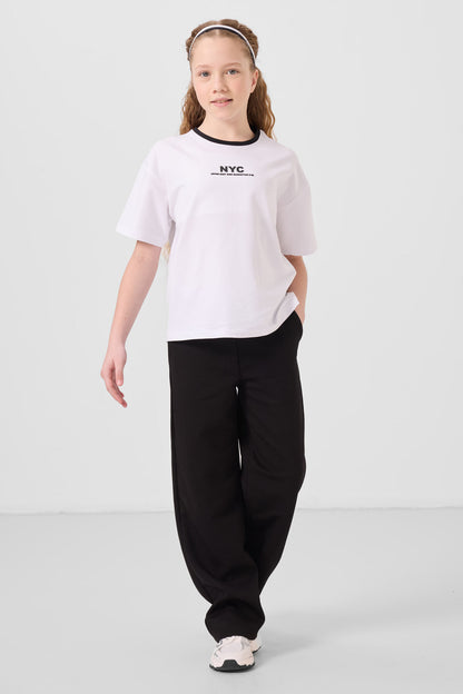 Black and white O Collar Printed Wide Sleeve Standard Fit Palazzo Tracksuit Set - 75171