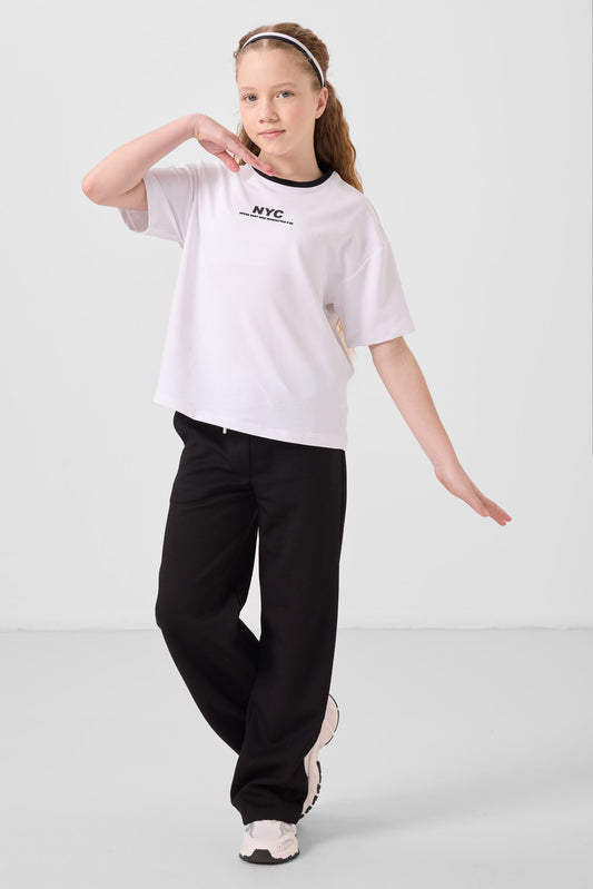 Black and white O Collar Printed Wide Sleeve Standard Fit Palazzo Tracksuit Set - 75171