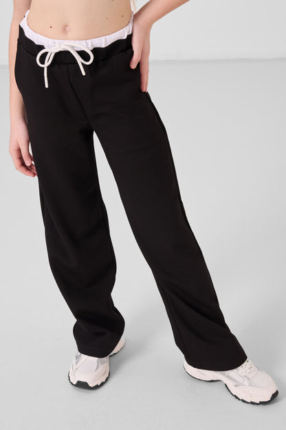 Black and white O Collar Printed Wide Sleeve Standard Fit Palazzo Tracksuit Set - 75171