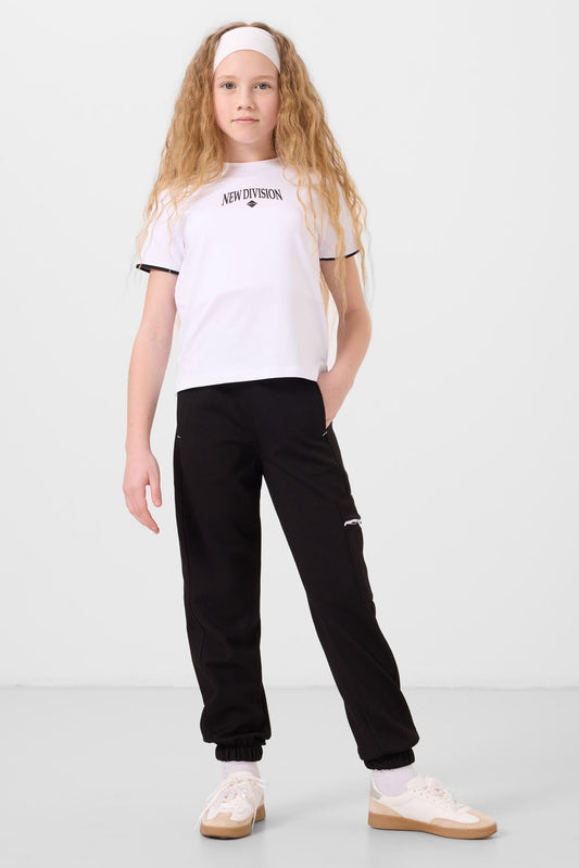 Black and white O Collar Printed Rubber Slip Cargo Pocket Girl Tracksuit Set - 75173