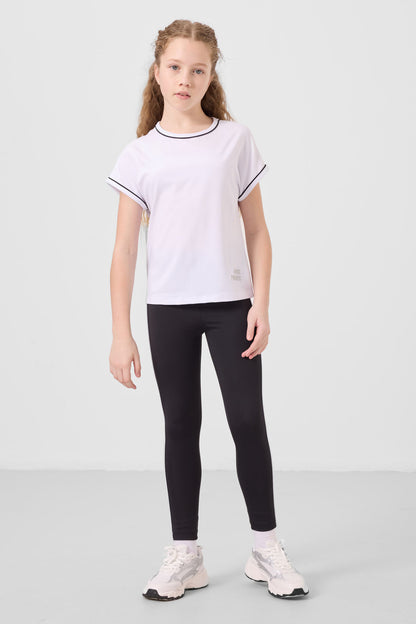 Black and white O-collar side stripe Detailed Standard Fit Performance Tights Set - 75191