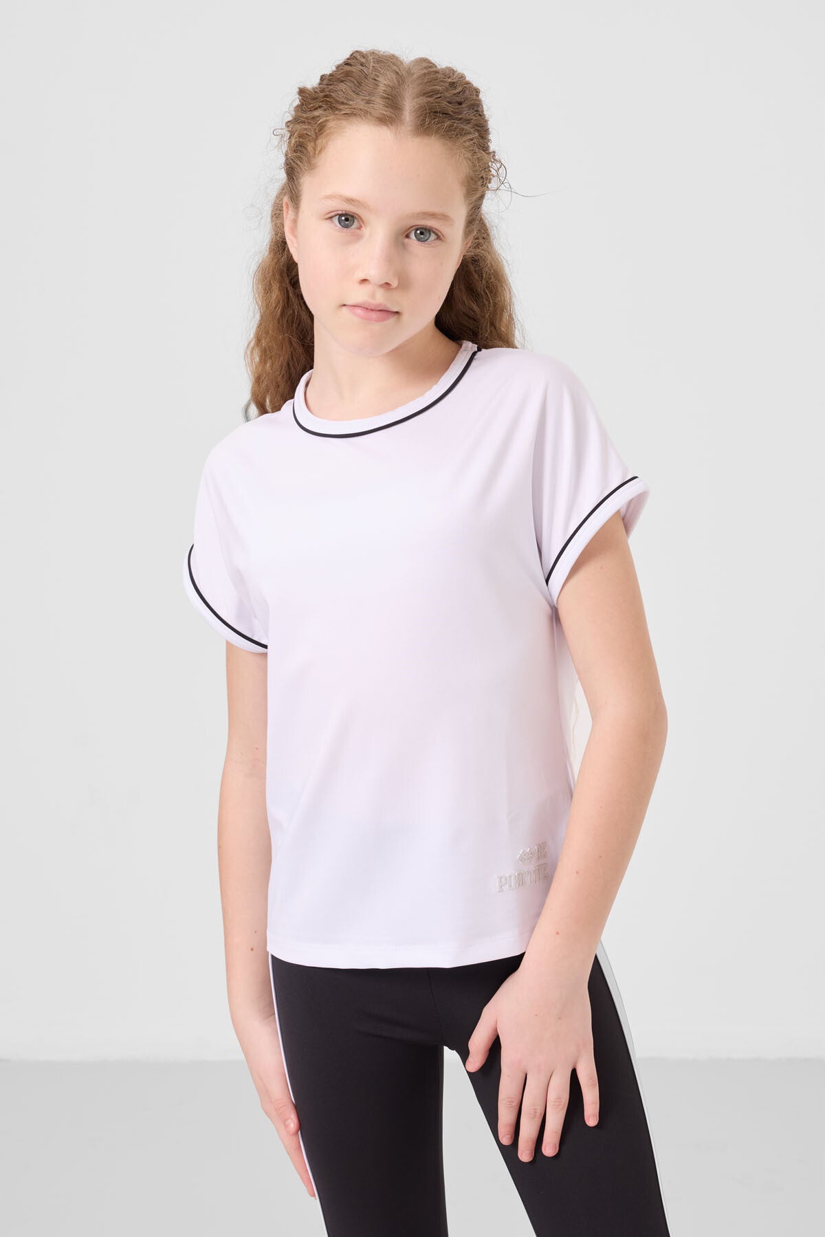 Black and white O-collar side stripe Detailed Standard Fit Performance Tights Set - 75191