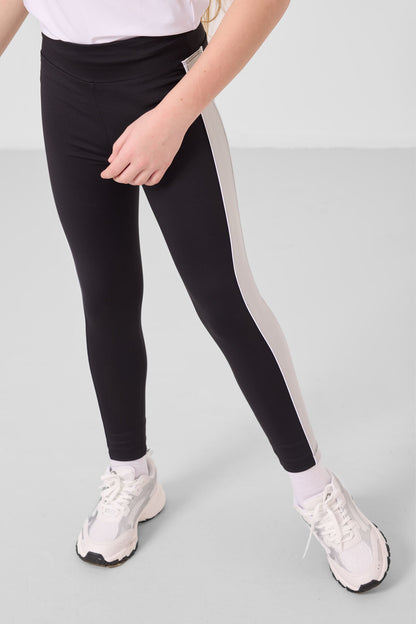Black and white O-collar side stripe Detailed Standard Fit Performance Tights Set - 75191