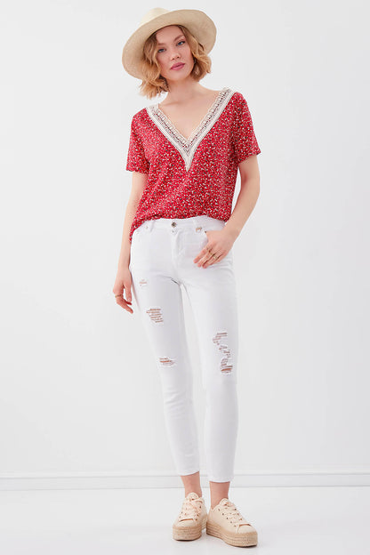 WHITE RIPPED SKINNY DENIM TROUSERS