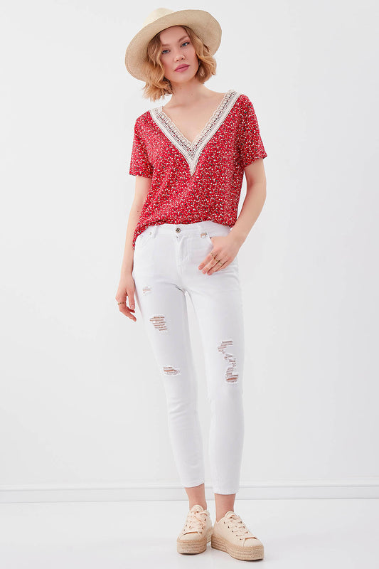 WHITE RIPPED SKINNY DENIM TROUSERS