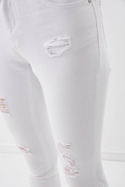 WHITE RIPPED SKINNY DENIM TROUSERS