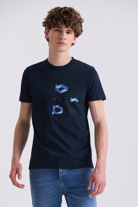 Navy Slim Fit Round Collar T Shirt