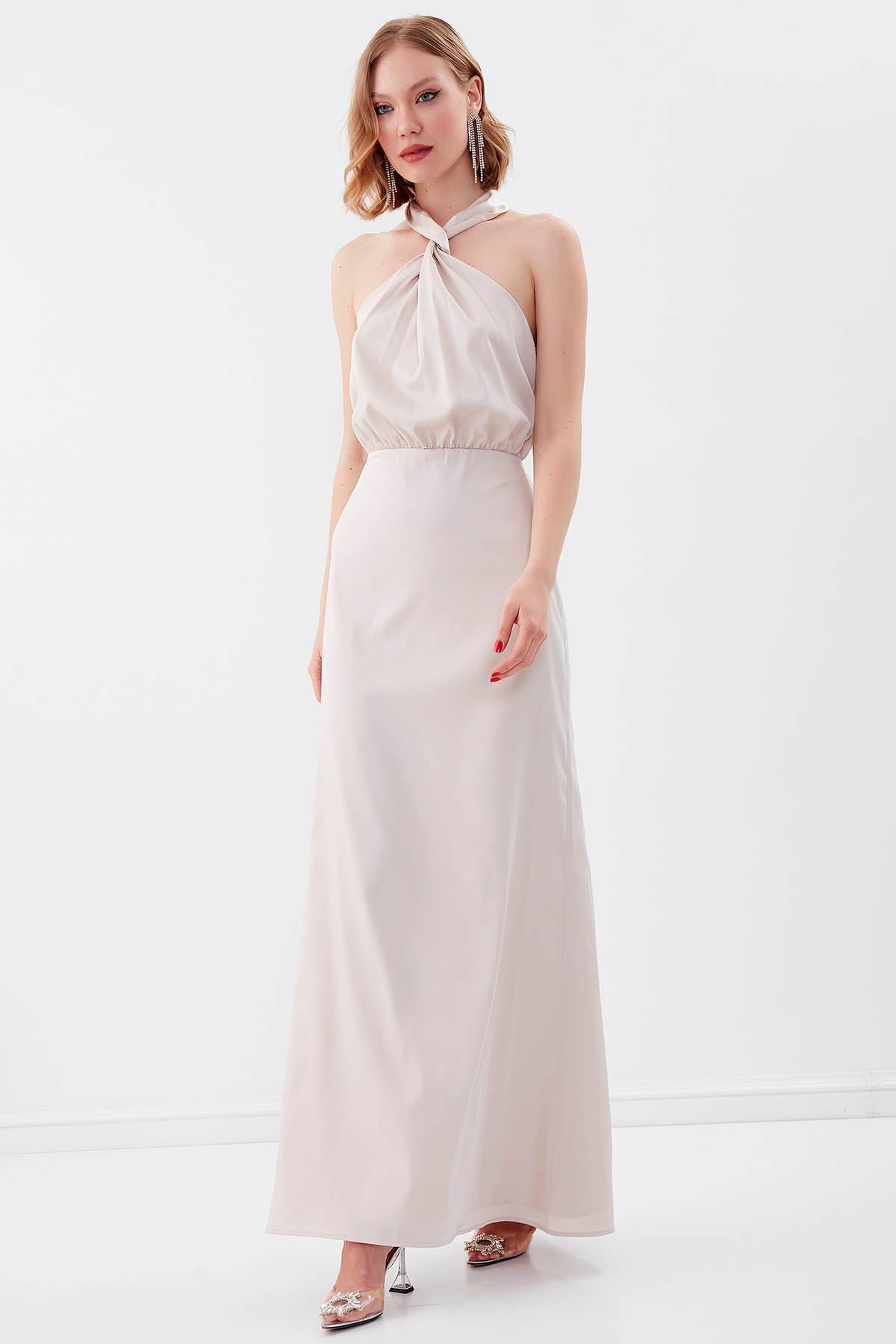 LONG DRESS WITH NECK BINDING