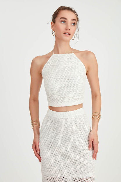 LACE BLOUSE WITH NECK STRAP