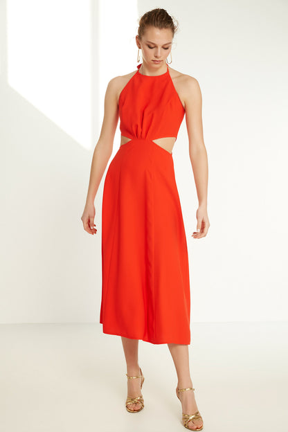 RED DRESS WITH WAIST SPLITS