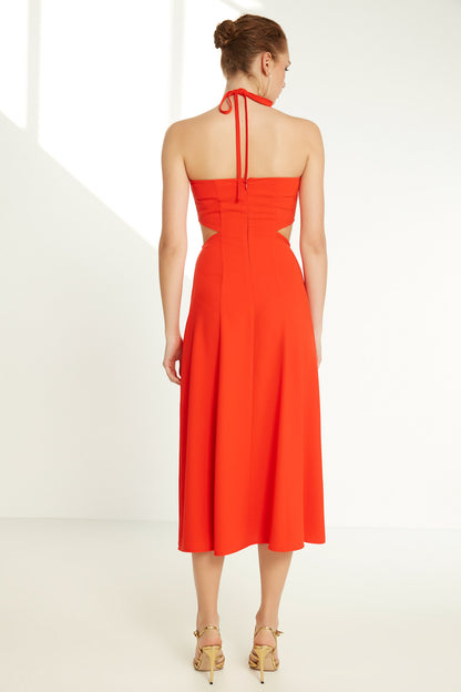 RED DRESS WITH WAIST SPLITS