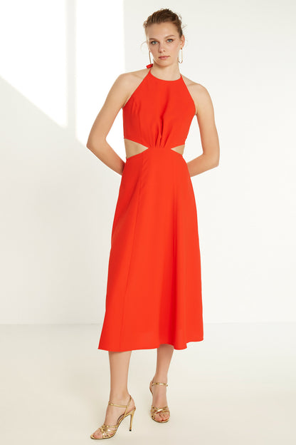 RED DRESS WITH WAIST SPLITS