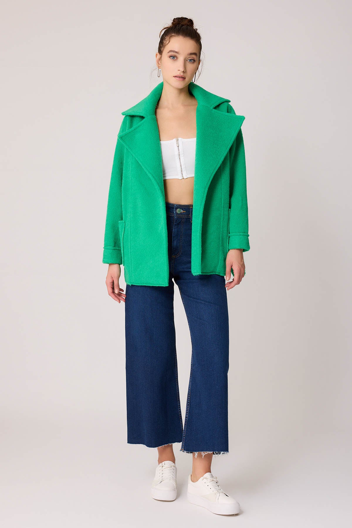 LARGE POCKET COLLAR DETAILED LONG JACKET