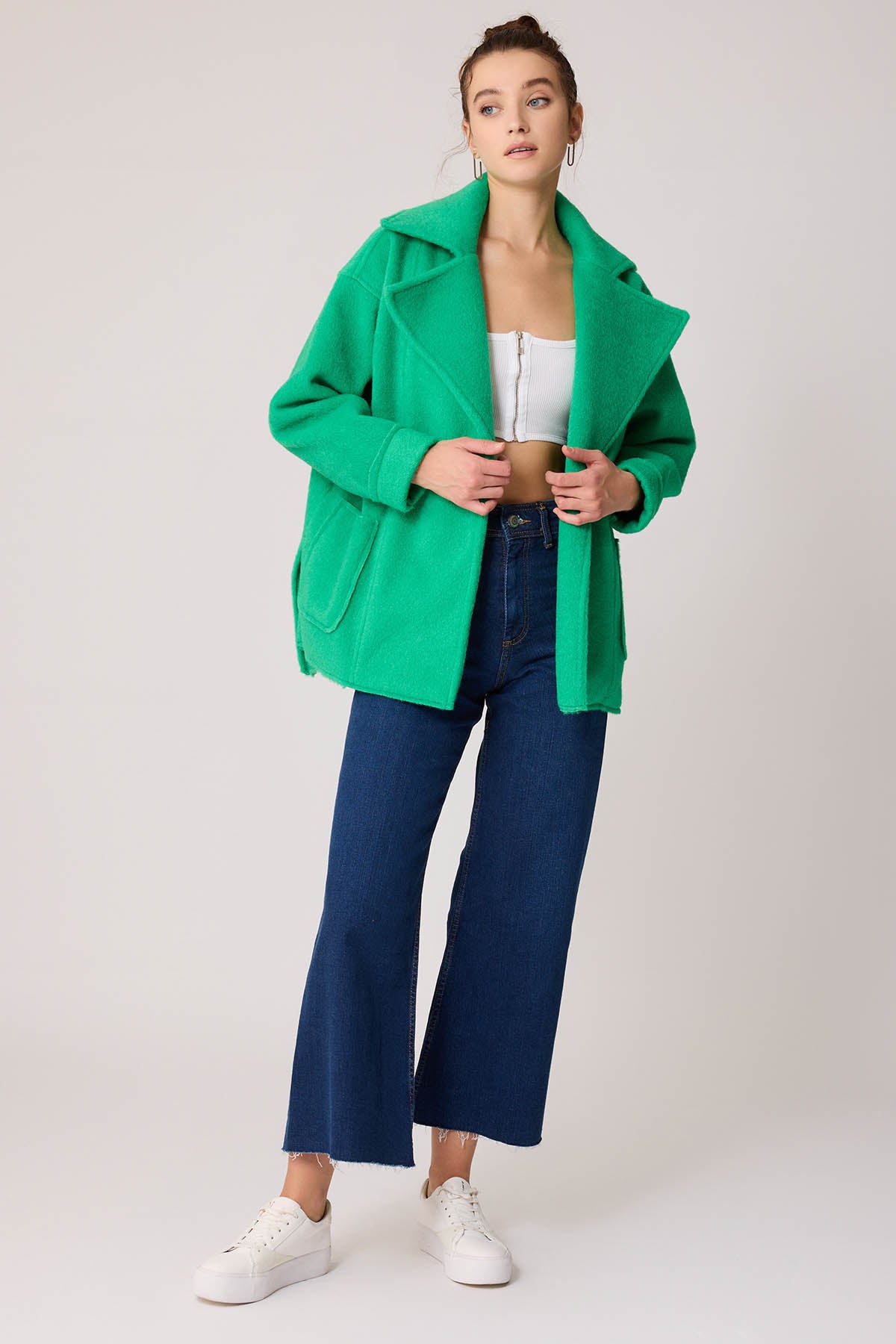 LARGE POCKET COLLAR DETAILED LONG JACKET