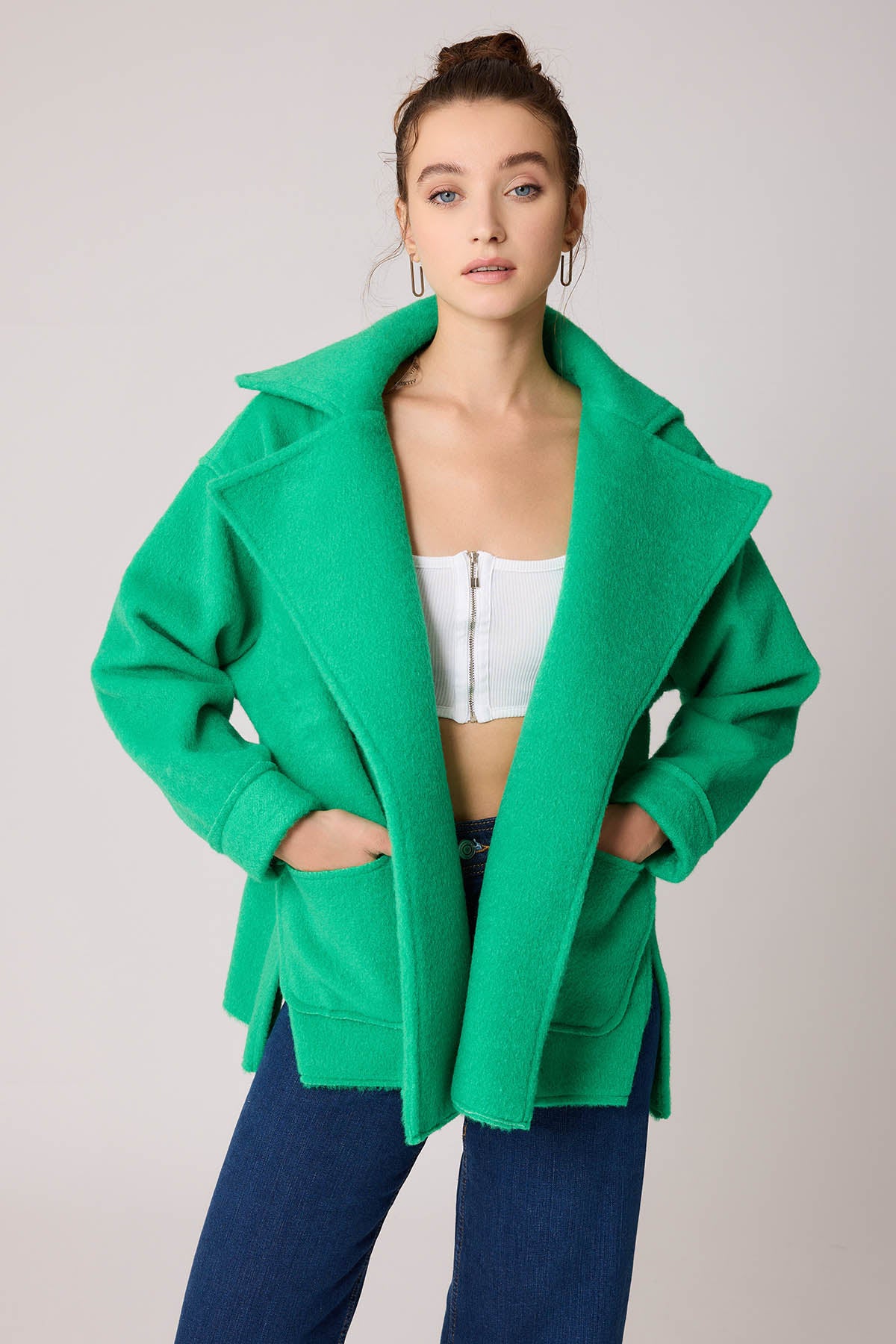 LARGE POCKET COLLAR DETAILED LONG JACKET