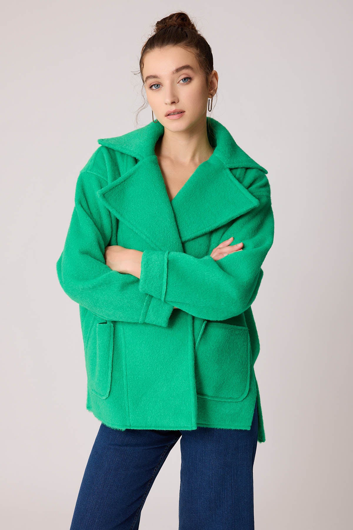 LARGE POCKET COLLAR DETAILED LONG JACKET