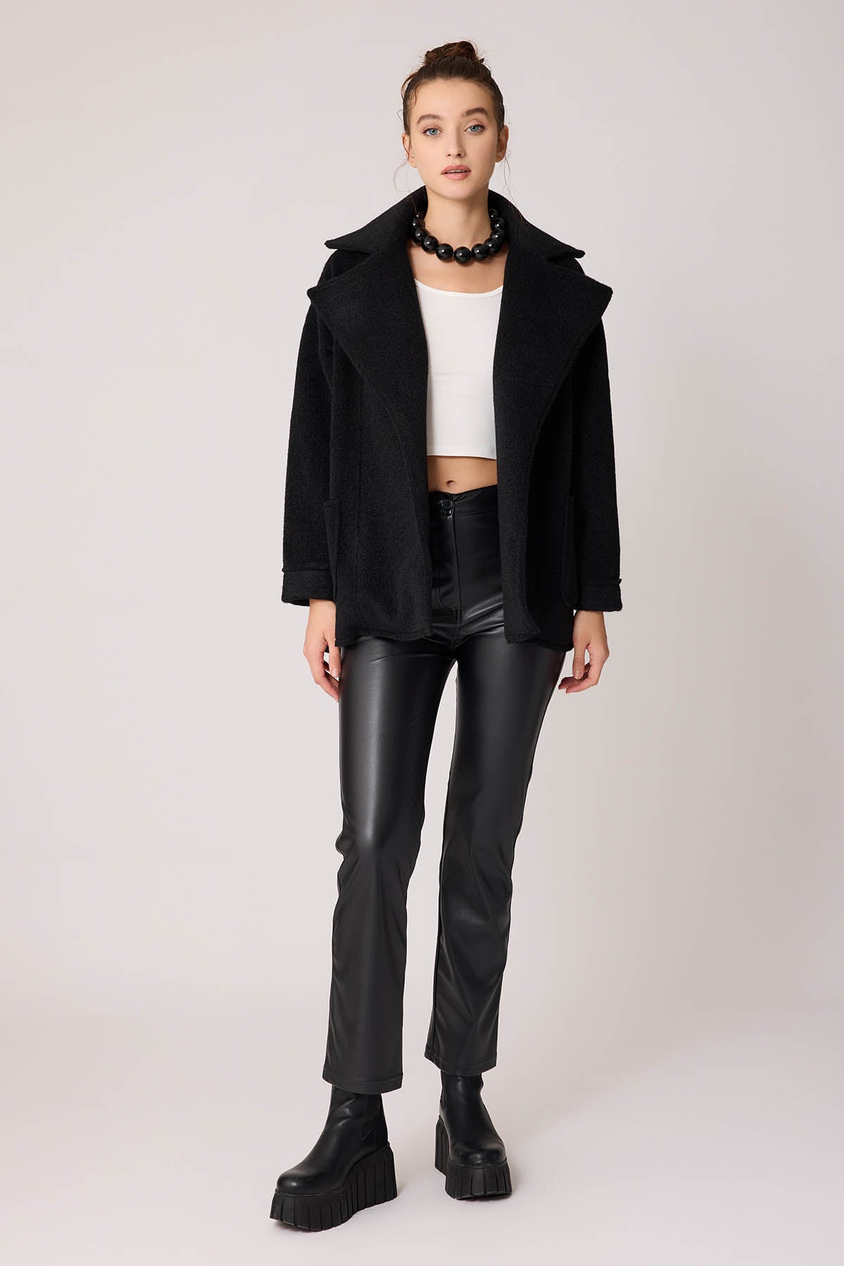 LARGE POCKET COLLAR DETAILED LONG JACKET