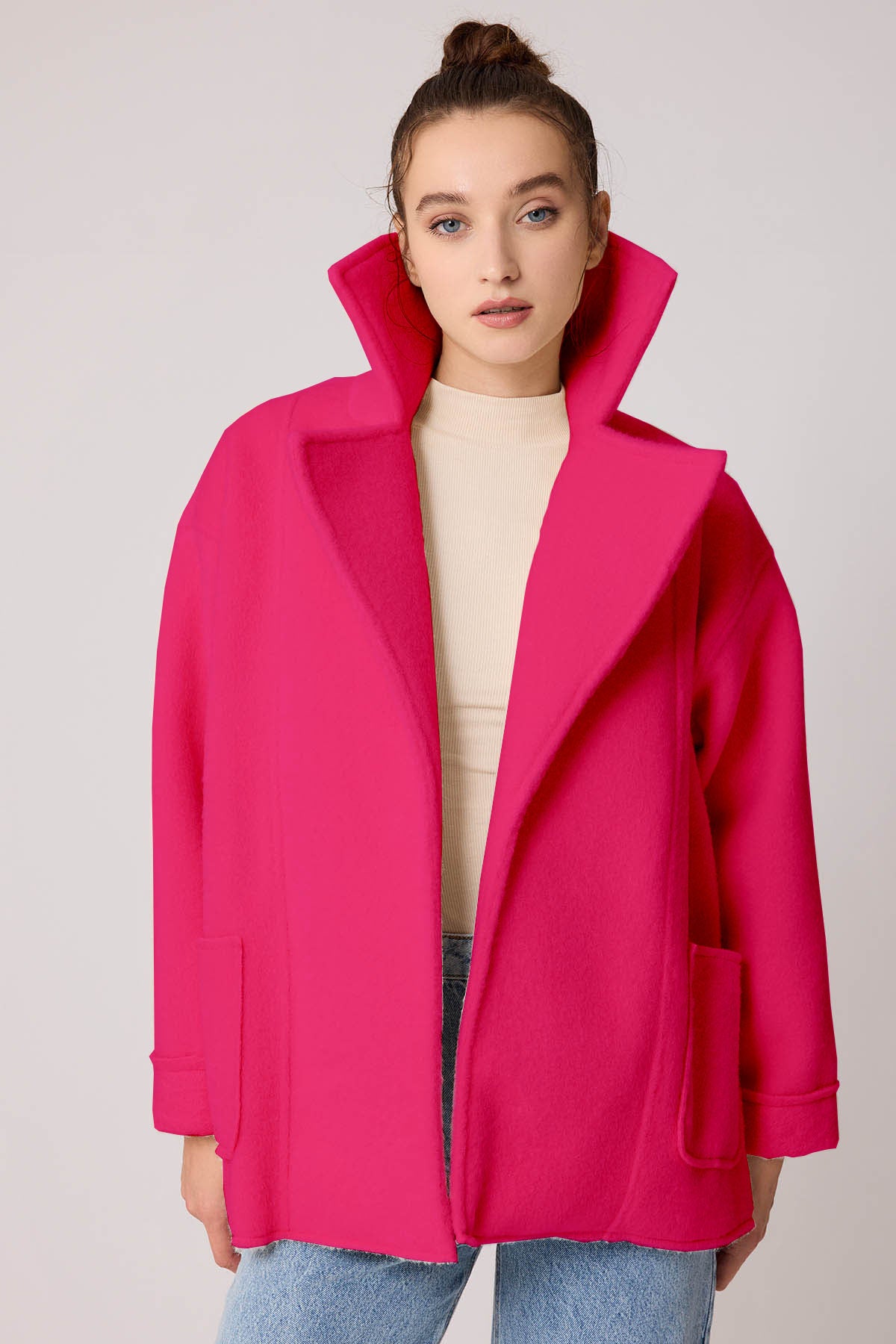 LARGE POCKET COLLAR DETAILED LONG JACKET