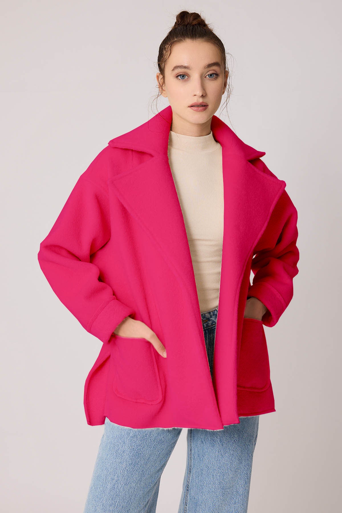 LARGE POCKET COLLAR DETAILED LONG JACKET