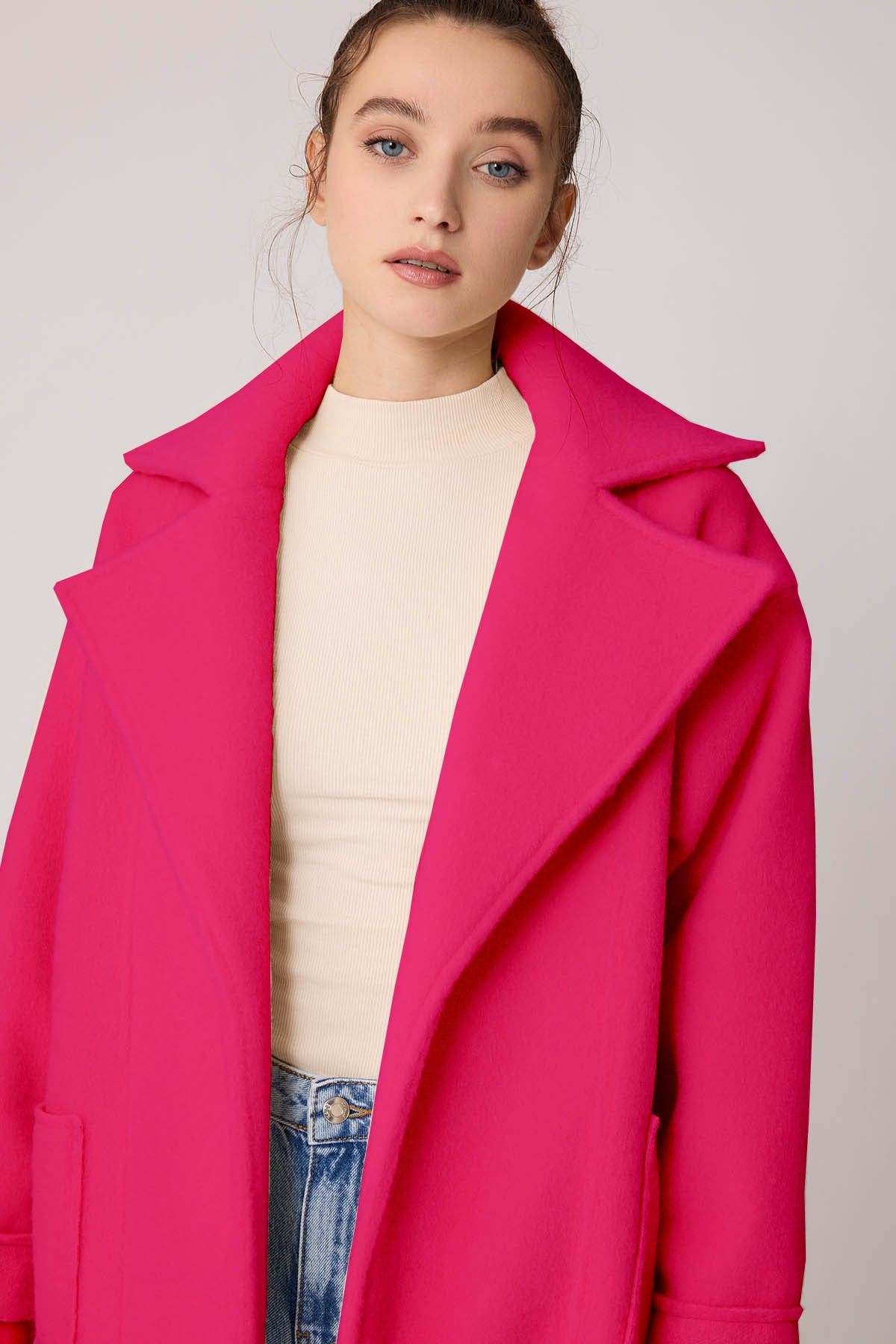 LARGE POCKET COLLAR DETAILED LONG JACKET