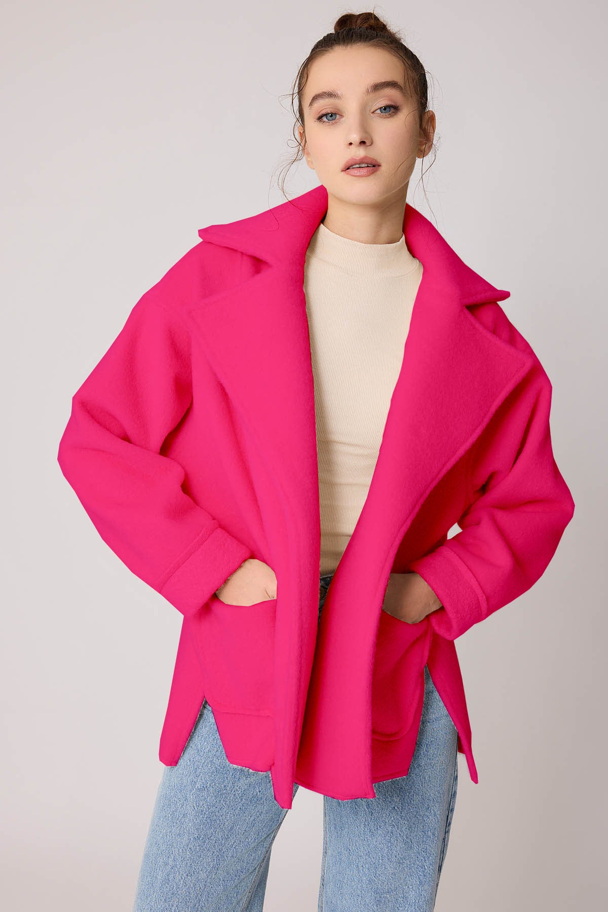 LARGE POCKET COLLAR DETAILED LONG JACKET