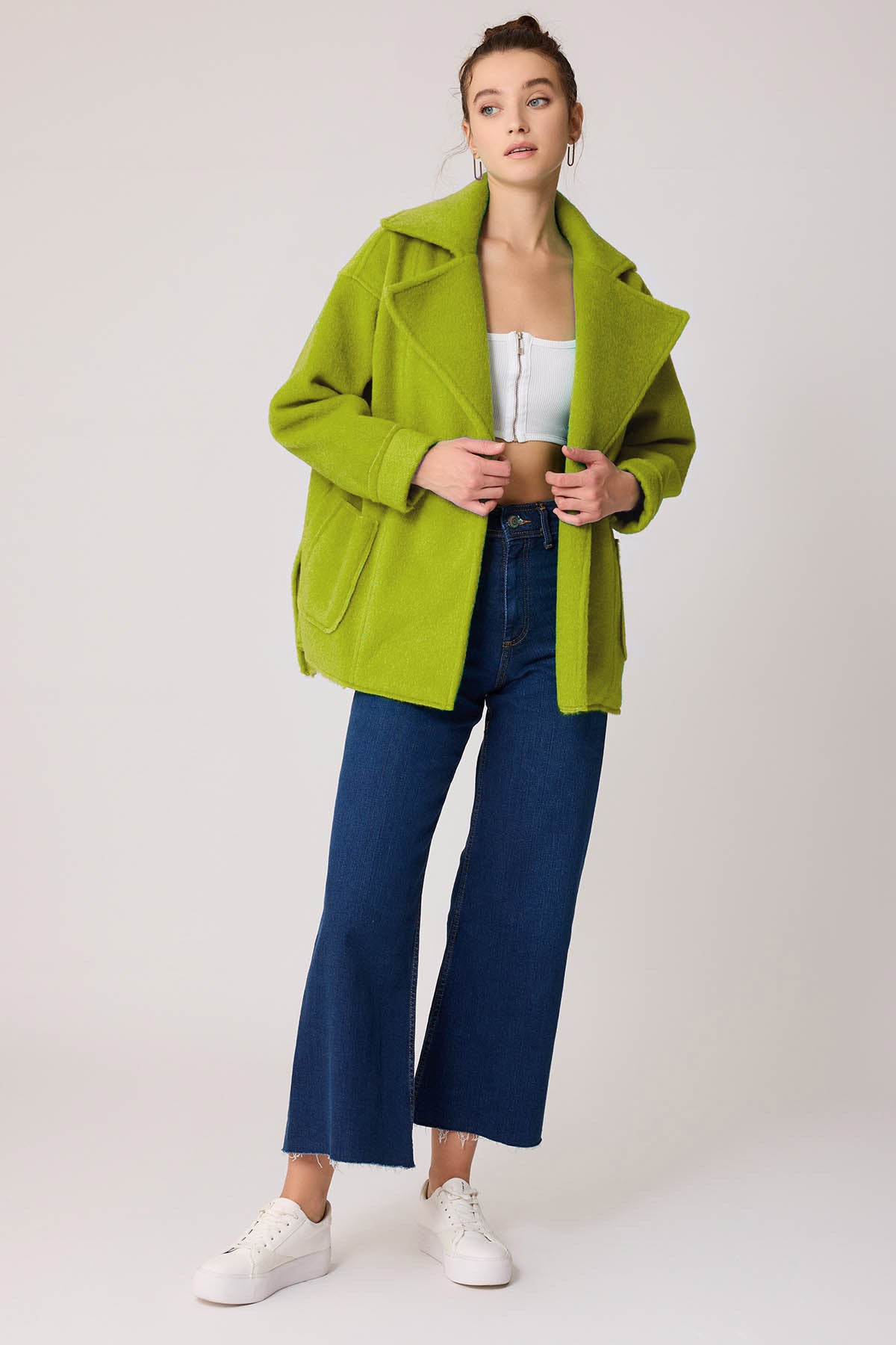 LARGE POCKET COLLAR DETAILED LONG JACKET