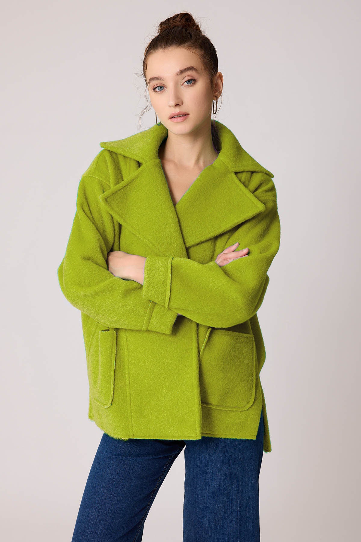 LARGE POCKET COLLAR DETAILED LONG JACKET