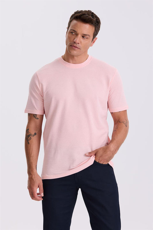 Round Collar T Shirt With Pink 100% Cotton Pattern