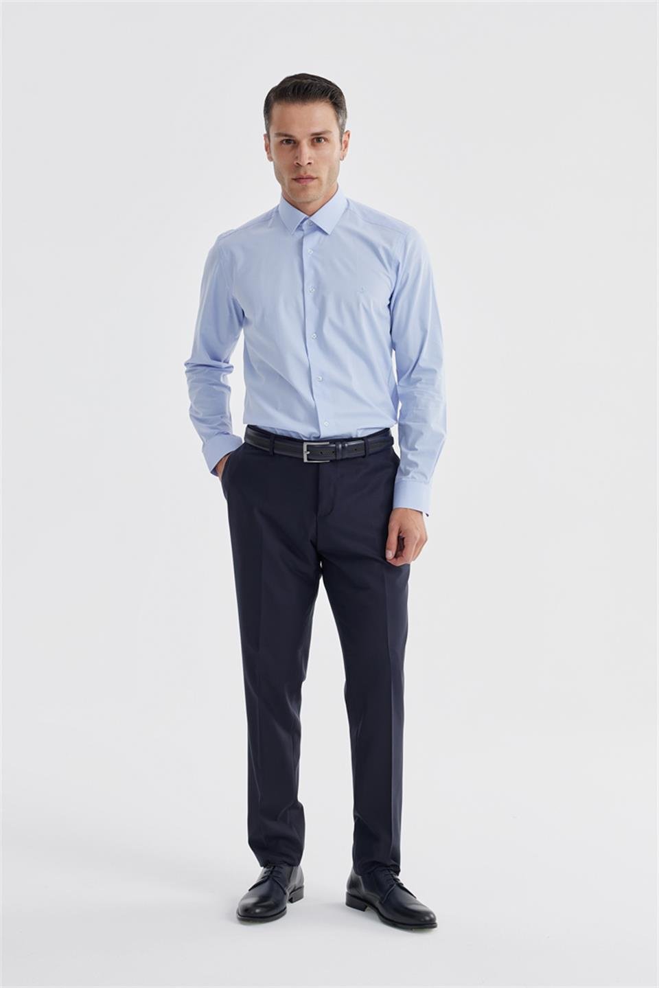 Blue Slim Fit Italian Collar Classical Tie With A Cotton Shirt