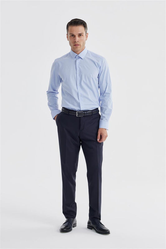 Blue Slim Fit Italian Collar Classical Tie With A Cotton Shirt