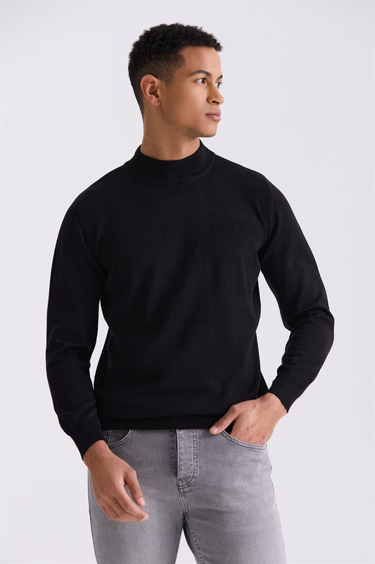 Black Slim Fit Half Sailor Knitted Sweater