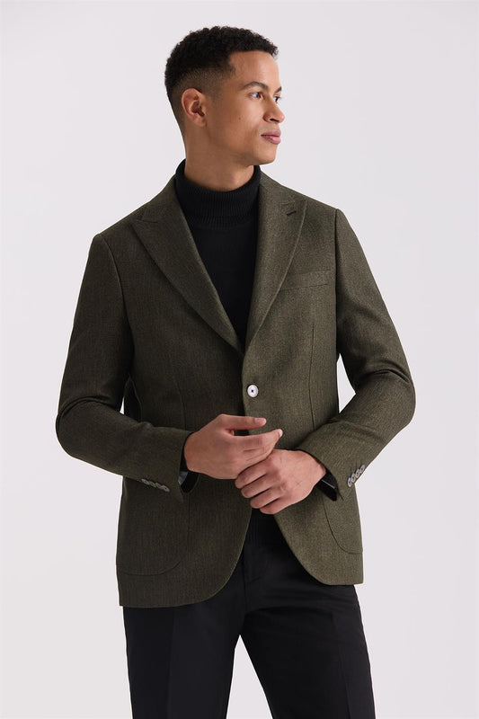 Khaki Slim Fit Sharp Collar Sports Jacket