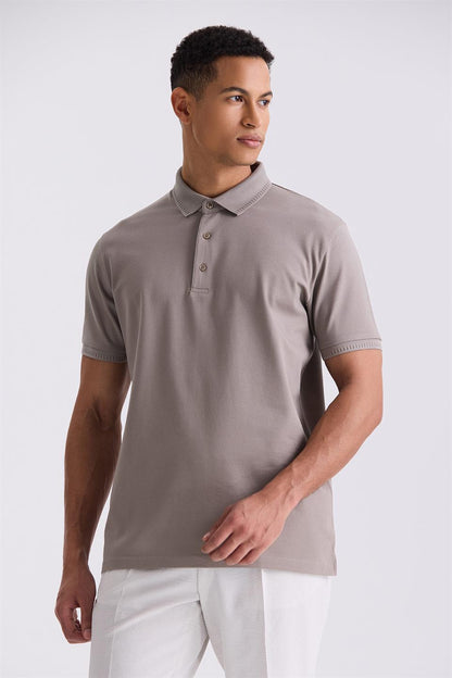 Sand Slim Fit 100% Cotton Mercerize Polo Collar T Shirt