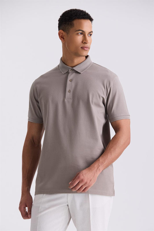 Sand Slim Fit 100% Cotton Mercerize Polo Collar T Shirt