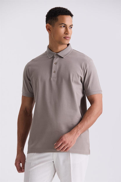 Sand Slim Fit 100% Cotton Mercerize Polo Collar T Shirt