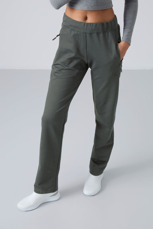 Khaki Zippered Pocket Comfort Fit Classic Hem Women's Tracksuit Bottom - 94195
