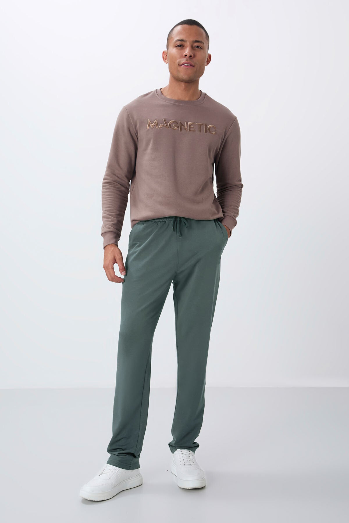 Khaki Laced Pocketed Standard Fit Classic Cuff Men's Tracksuit Bottom - 84682
