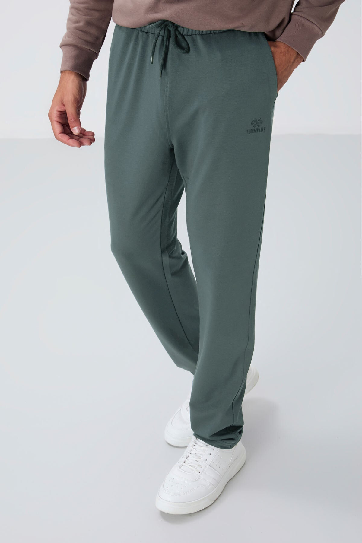 Khaki Laced Pocketed Standard Fit Classic Cuff Men's Tracksuit Bottom - 84682