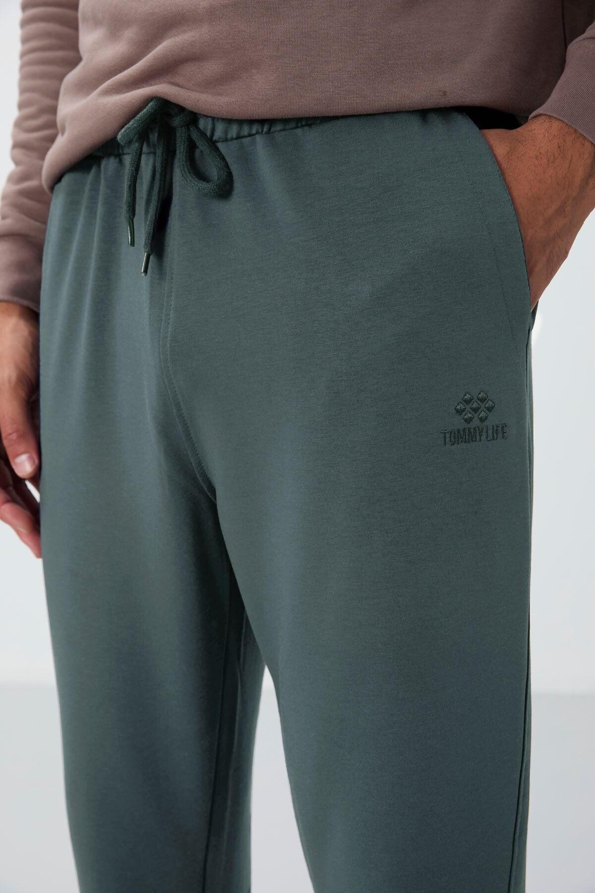Khaki Laced Pocketed Standard Fit Classic Cuff Men's Tracksuit Bottom - 84682