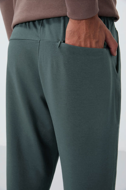 Khaki Laced Pocketed Standard Fit Classic Cuff Men's Tracksuit Bottom - 84682
