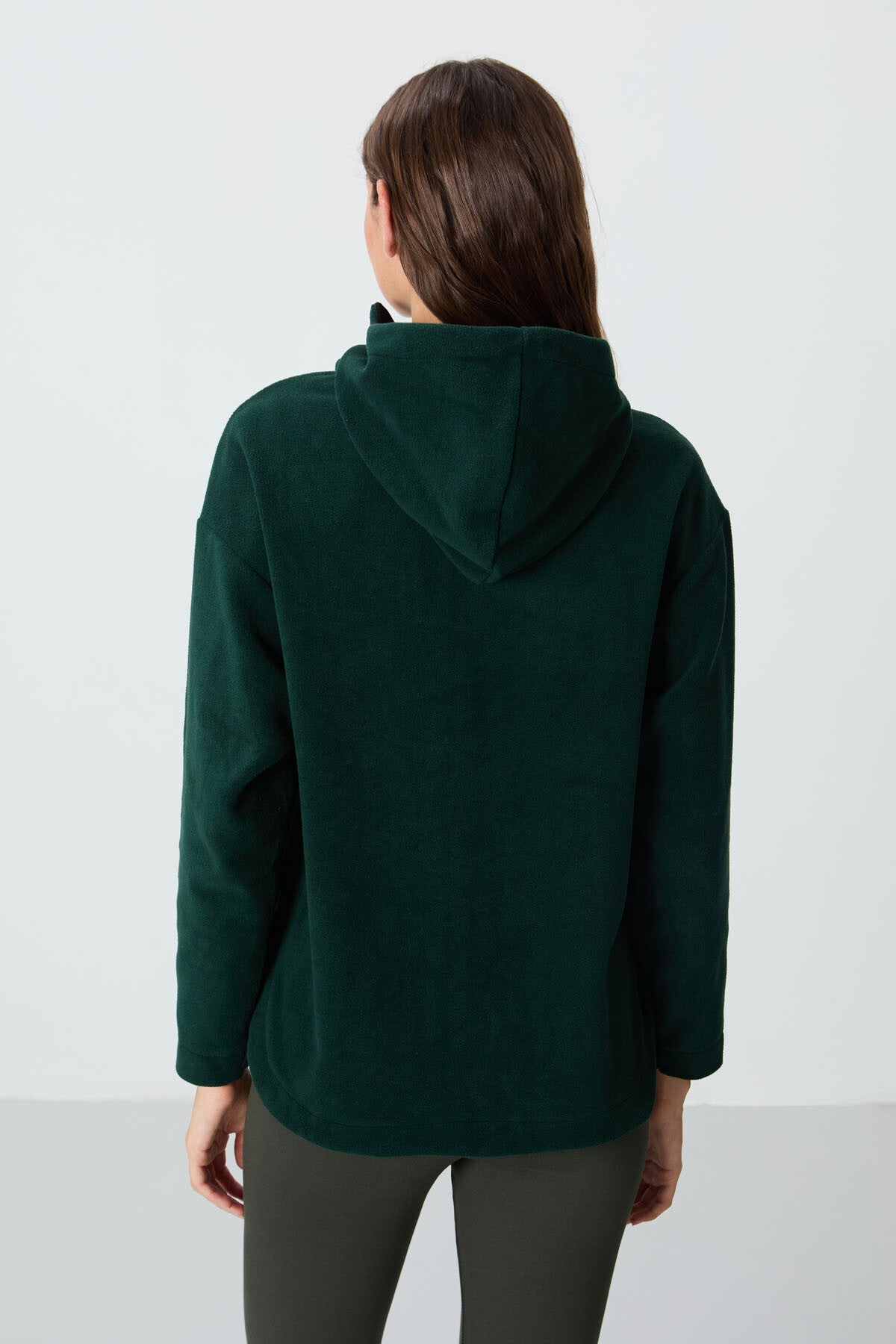 Forest Green Thick Soft Textured Hooded Oversize Embroidered Fleece Women's Sweatshirt -97286