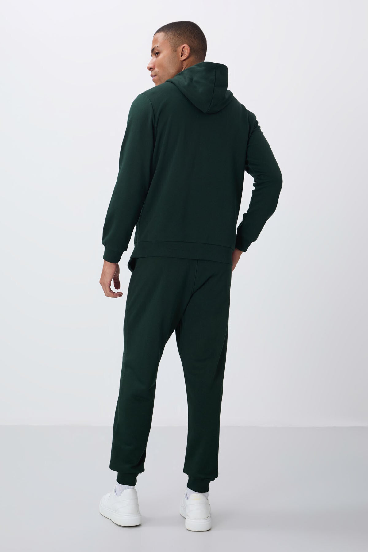 Forest Green Compact Cotton Thick Smooth Textured Hooded Comfort Fit Men's Tracksuit Set - 85262