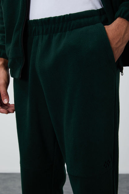 Forest Green Thick Soft Textured Comfort Fit Embroidered Men's Tracksuit Set - 85269