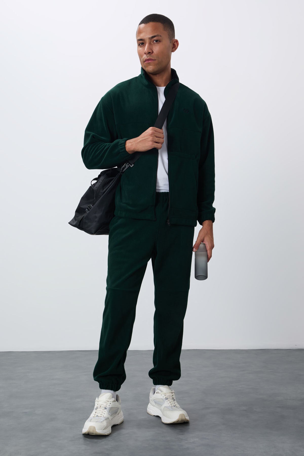 Forest Green Thick Soft Textured Comfort Fit Embroidered Men's Tracksuit Set - 85269